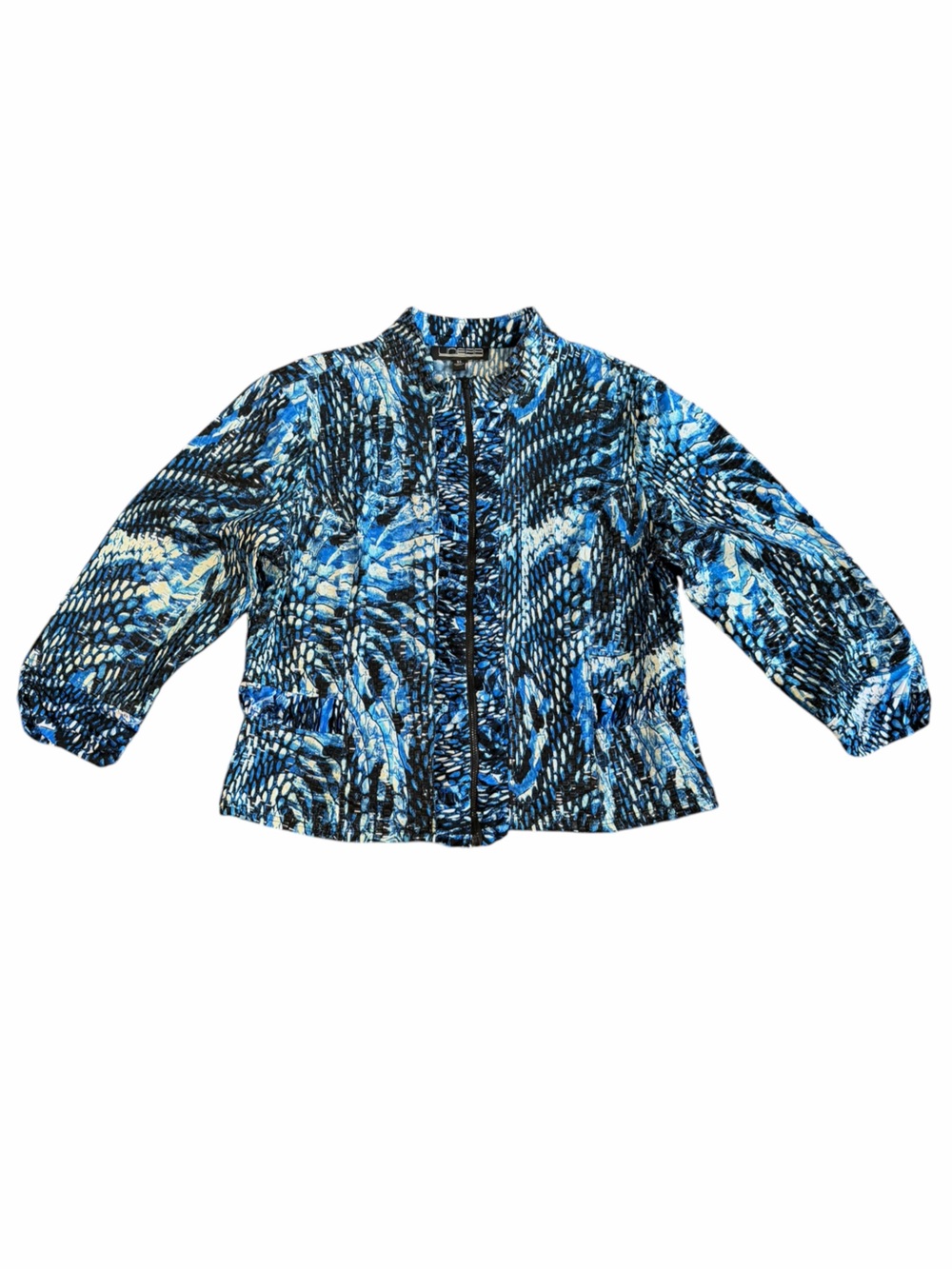 Linear XL Blue Abstract Textured Zip Front Jacket Art to Wear